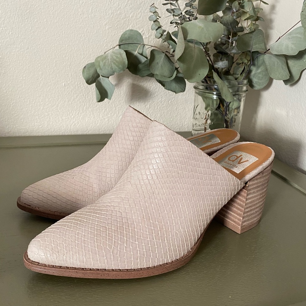 Cream Faux Alligator Heeled Mules